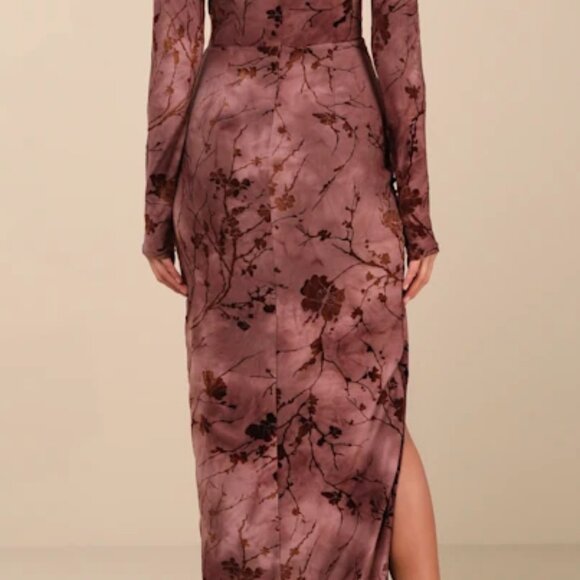 Lulus Dynamic Sensation Dark Mauve Floral Velvet Burnout Maxi Dress Purple - Picture 3 of 3